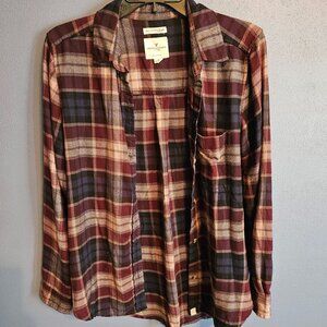 American Eagle Soft Plaid Boyfriend Button-Up Shirt in Purple/Blue